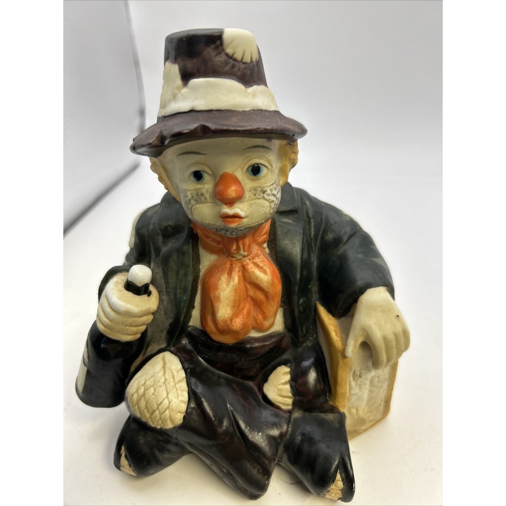 Vintage 6" Hobo Clown Music Box w/ Suitcase & Wine Bottle Music Box